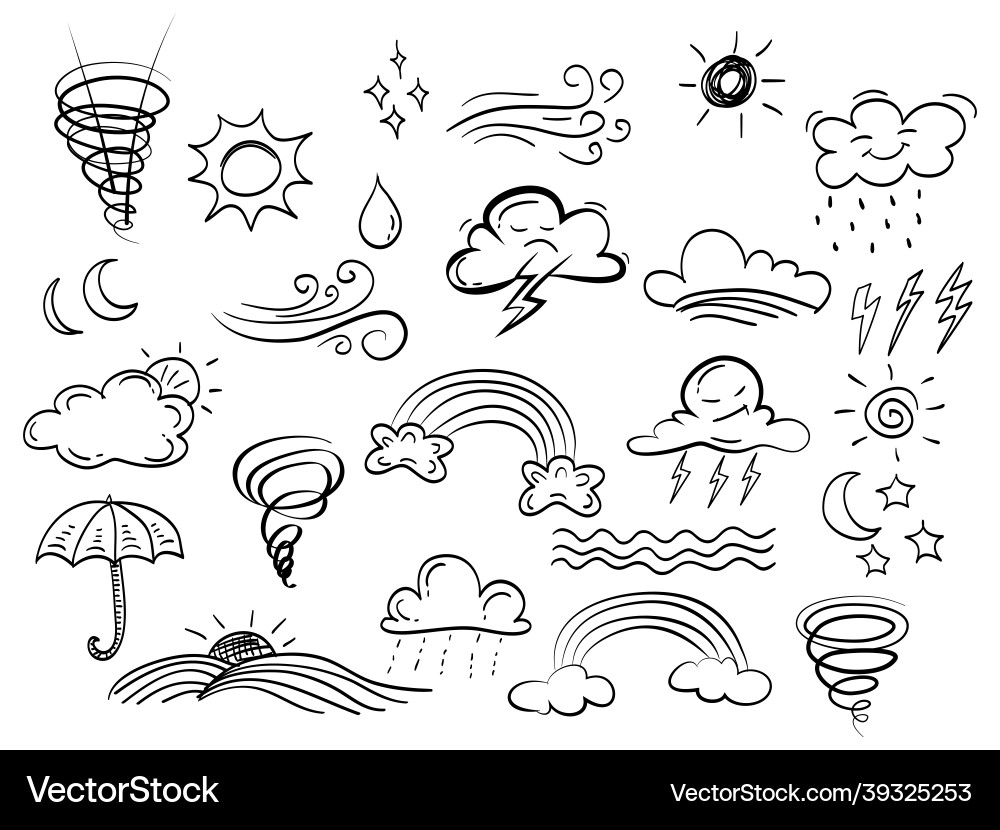 Hand drawn set of abstract comic doodle weather Hand drawn set of abstract comic doodle weather vector image