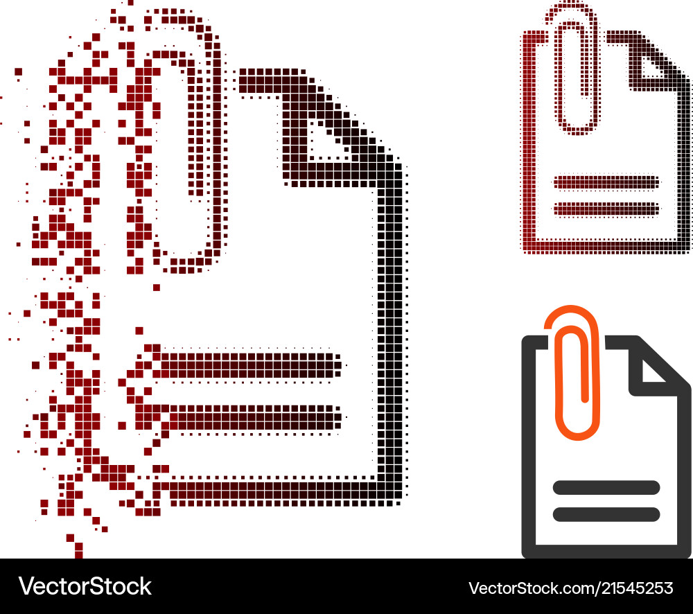 Moving pixel halftone attach document icon Moving pixel halftone attach document icon vector image