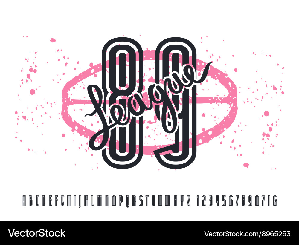 Narrow sanserif font and numbers with contour Vector Image