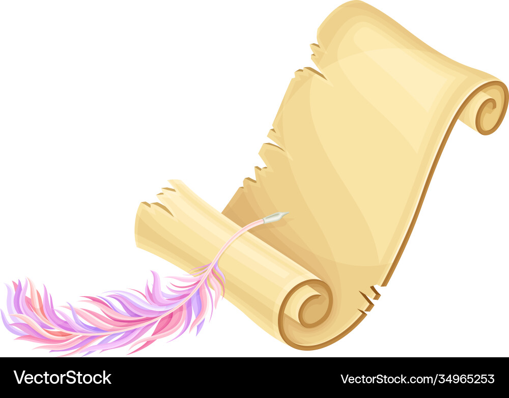 Old scroll or curved manuscript with quill Old scroll or curved manuscript with quill vector image