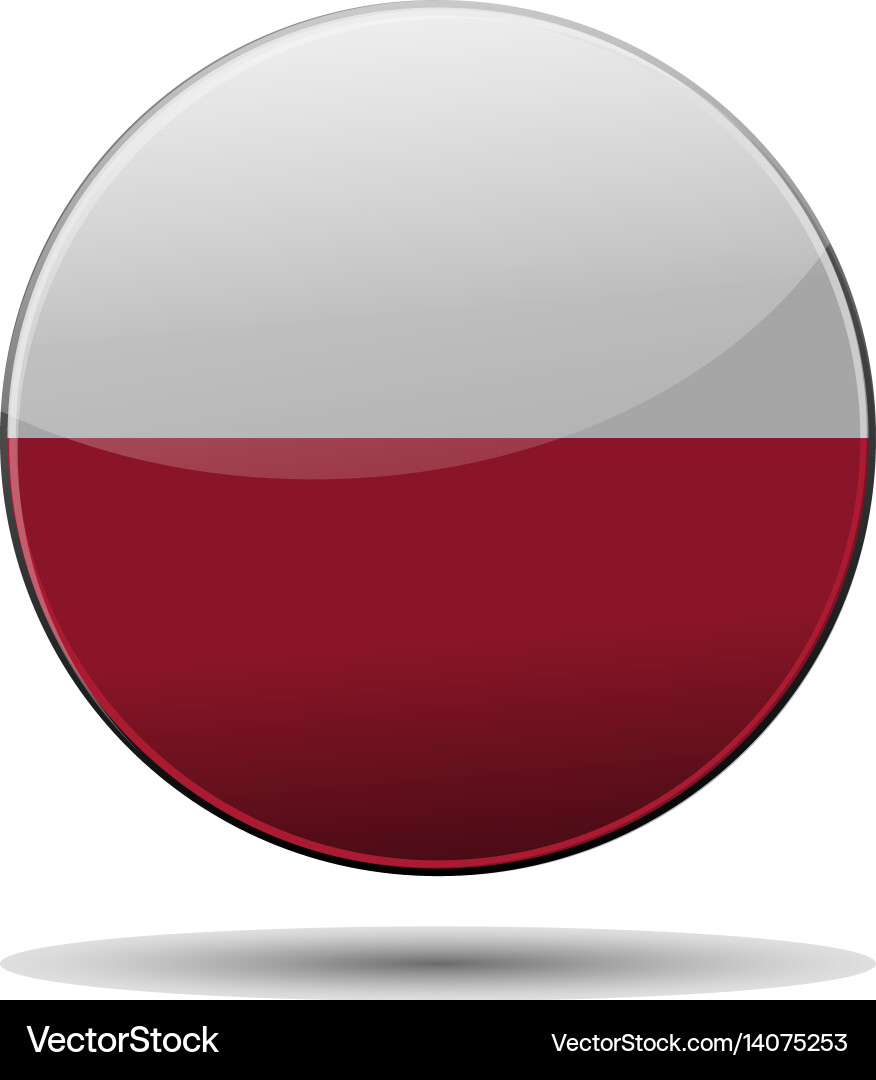 Poland flag button with reflection and shadow Vector Image