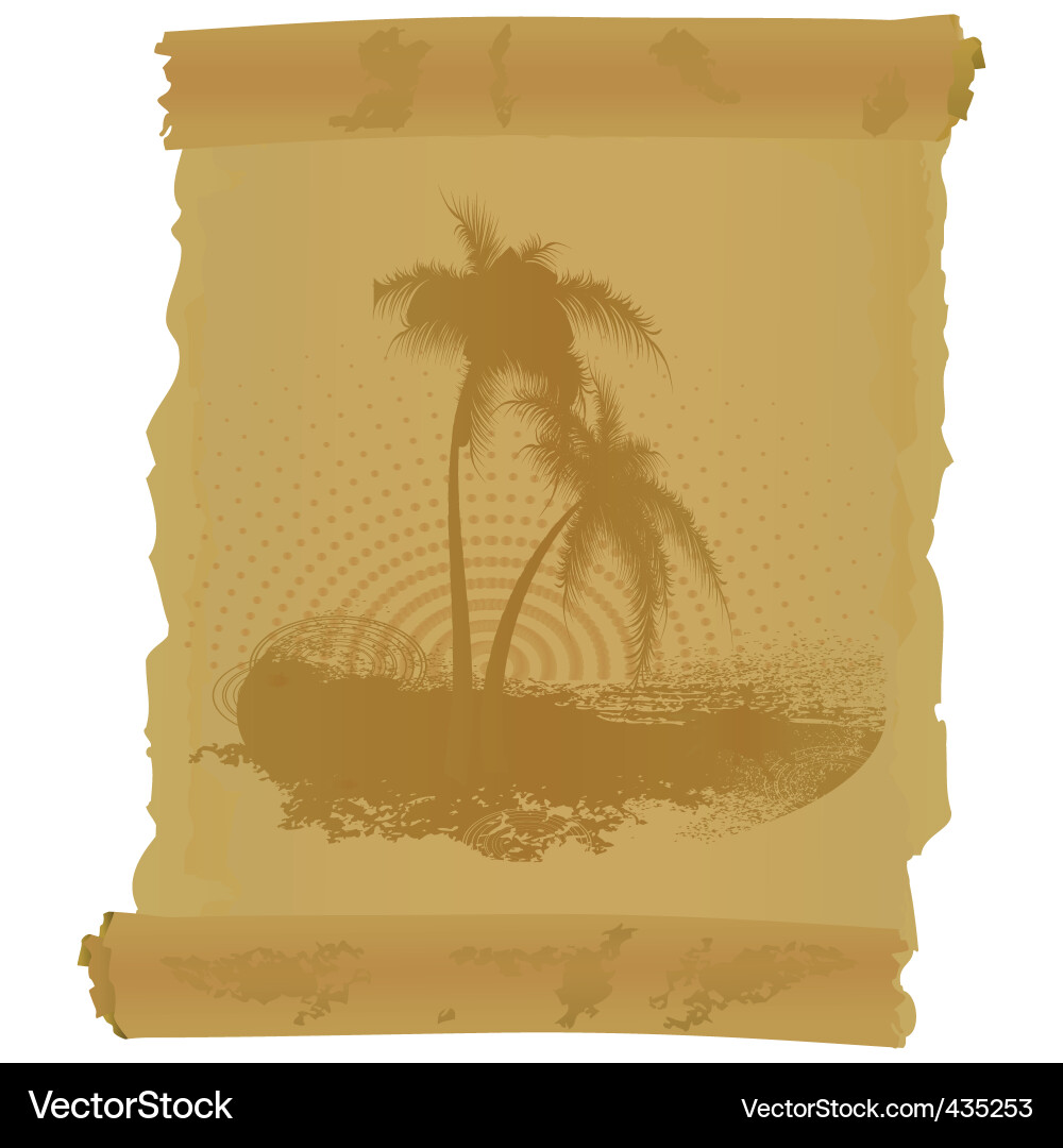 Scroll with two palm trees Vector Image