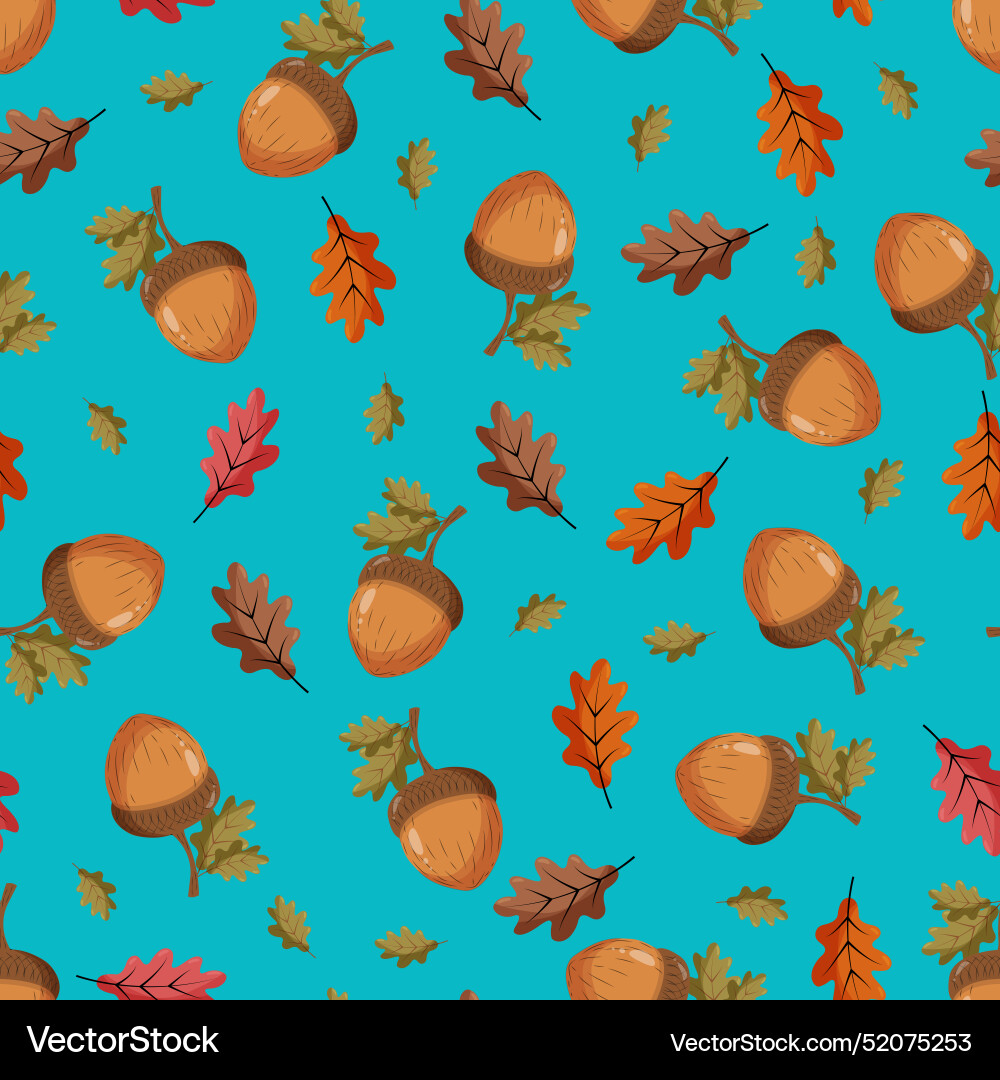Seamless pattern with an acorn on a blue Vector Image