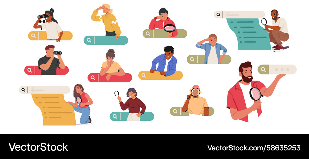 Set of people characters browsing online using Set of people characters browsing online using Vector Image