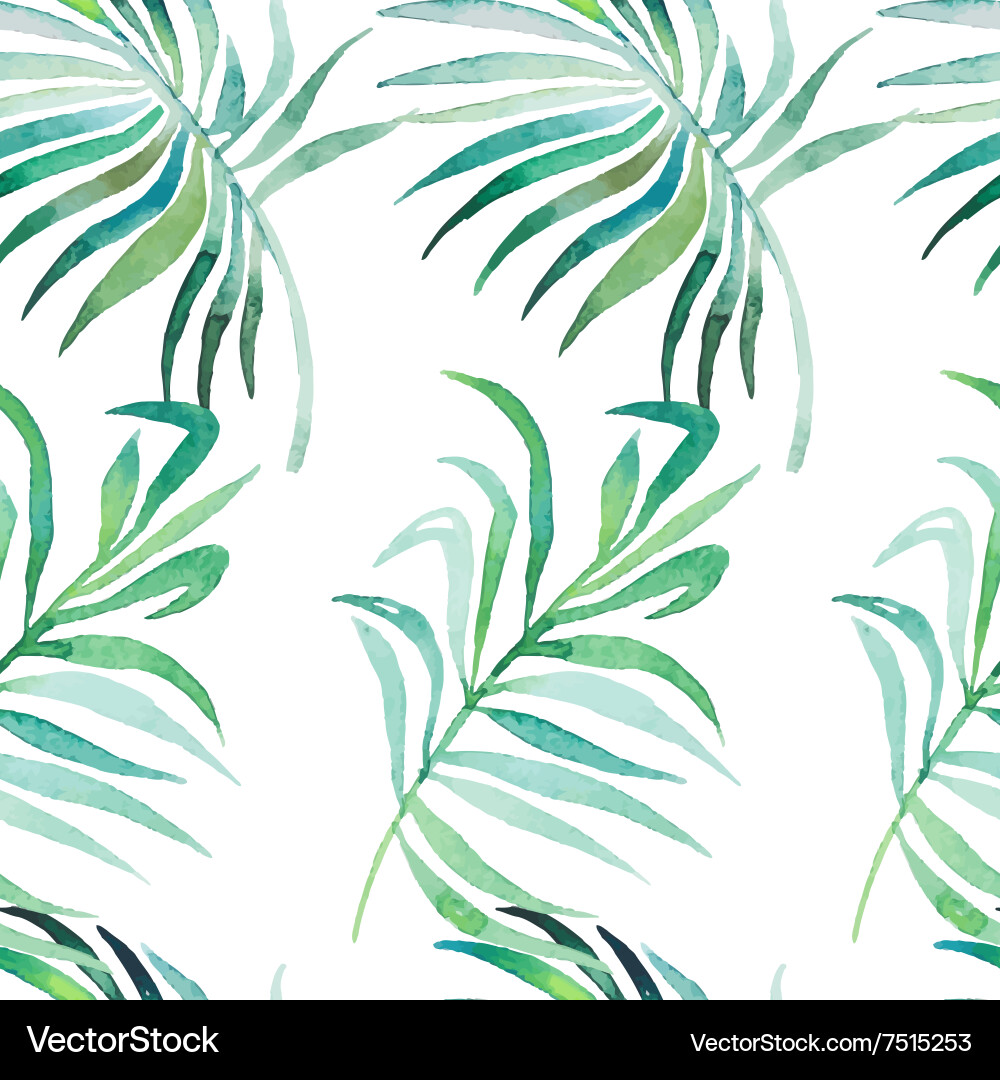 Watercolor Palm Leaves Pattern Vector Image