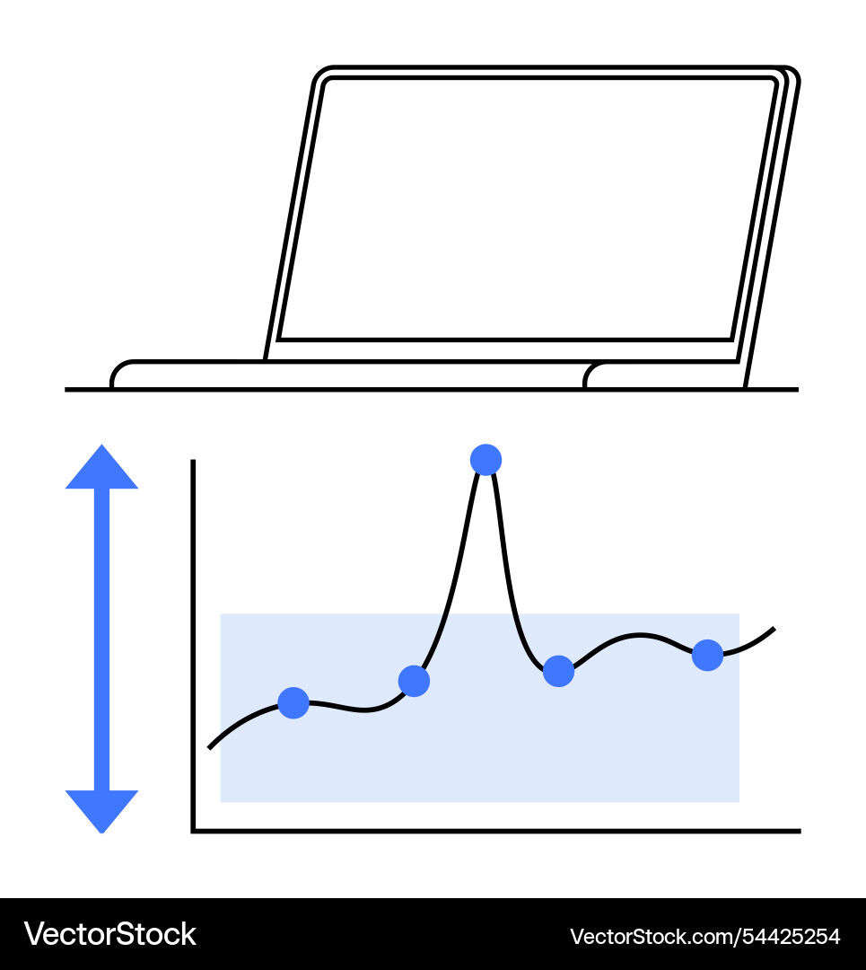 Analyzing trends laptop with graph highlighting Vector Image