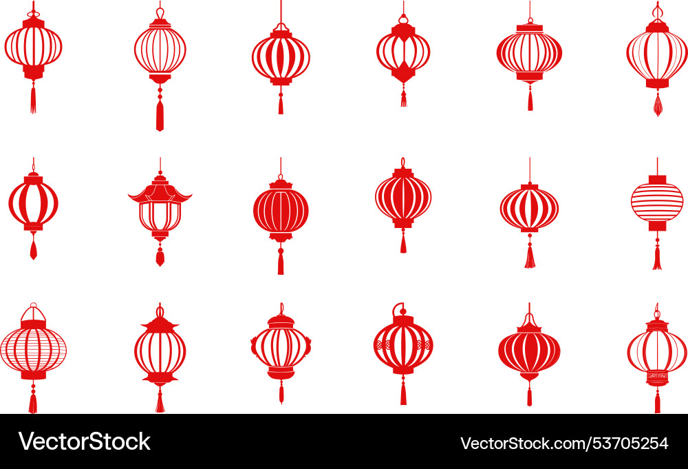 Asian lantern light icons set with tassel chinese Asian lantern light icons set with tassel chinese vector image