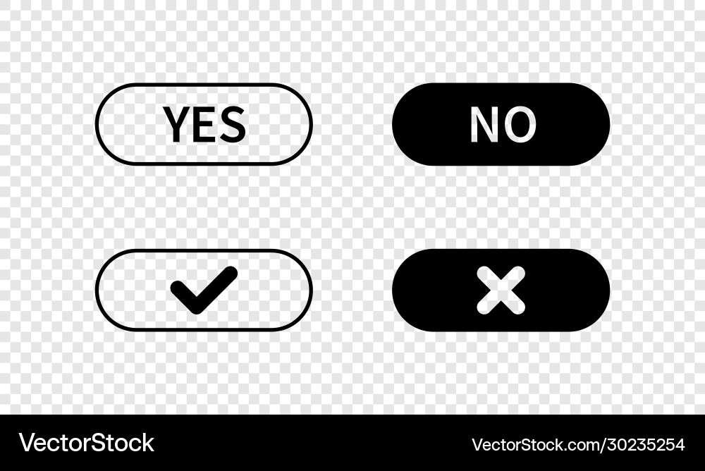 Check mark buttons tick and cross yes Check mark buttons tick and cross yes Vector Image