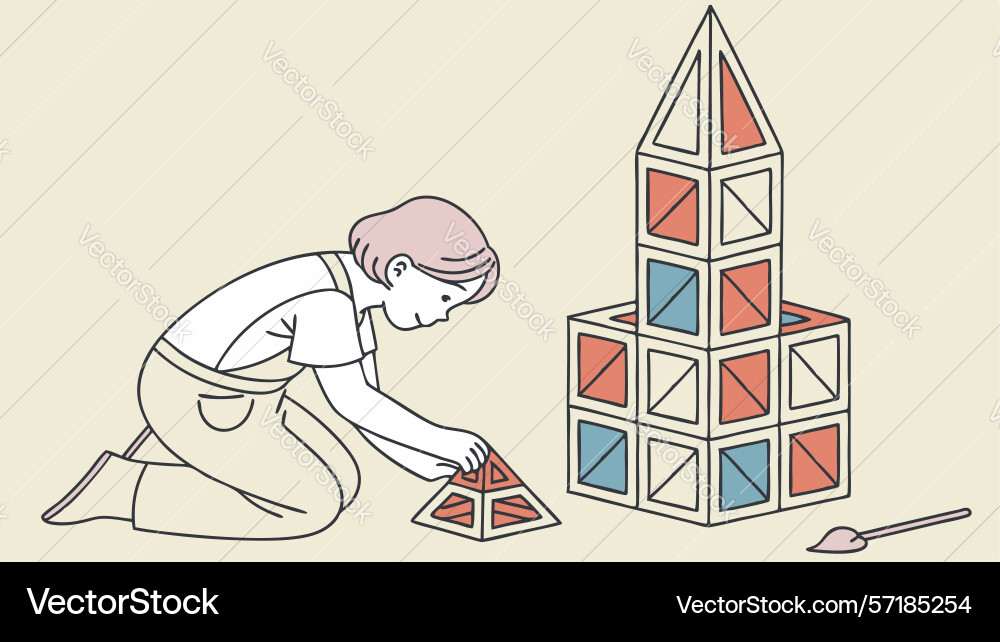 Child building geometric blocks developing Vector Image