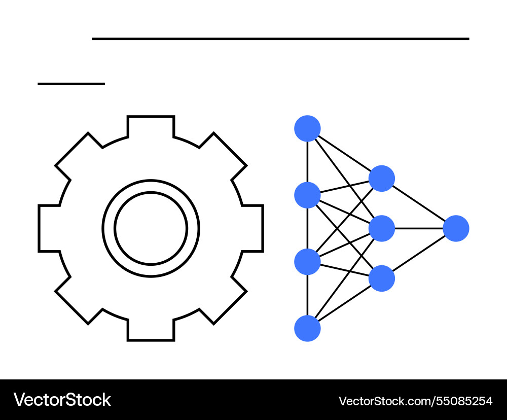 Gear and neural network node connections Gear and neural network node connections vector image