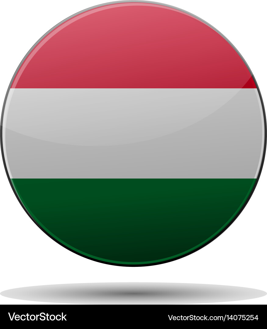 Hungary flag button with reflection and shadow Vector Image