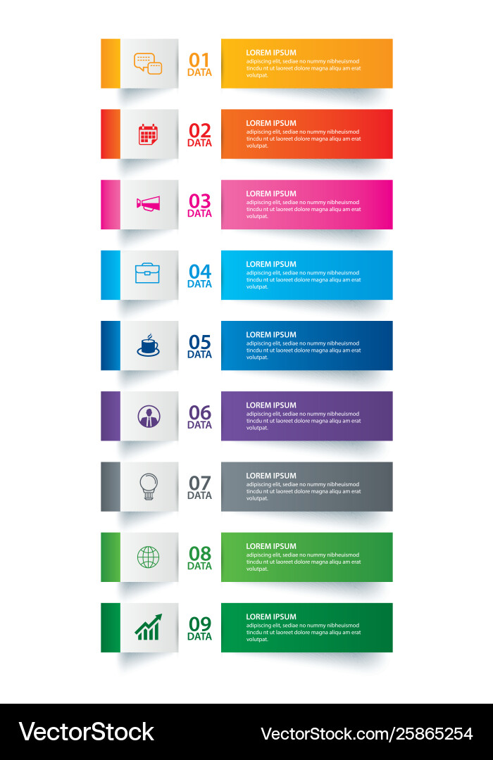 Infographics tab paper index with 9 data template vector image