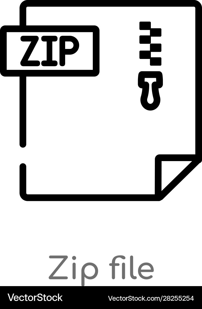 Outline zip file icon isolated black simple line Vector Image