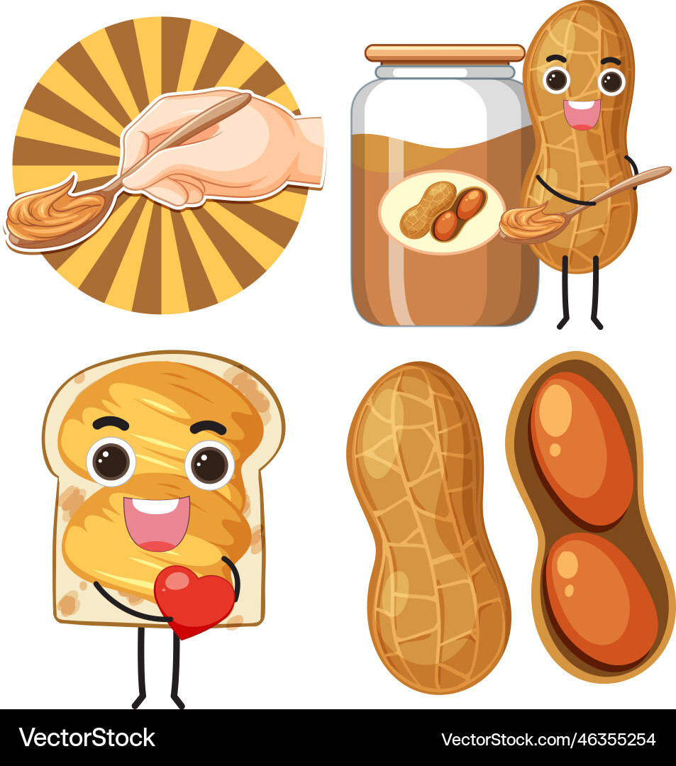Peanut butter elements and icons set Vector Image