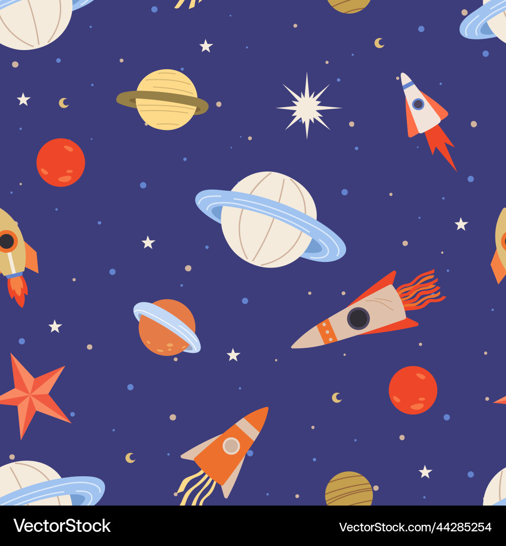 Seamless childish pattern with space elements Seamless childish pattern with space elements vector image