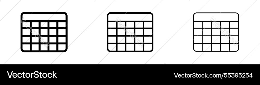 Table layout icons in three different stroke lines Table layout icons in three different stroke lines vector image