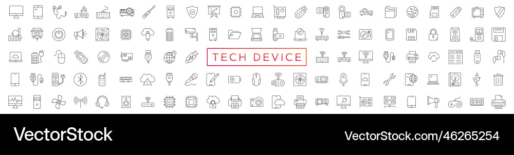 Tech device thin lines flat icon solid Vector Image