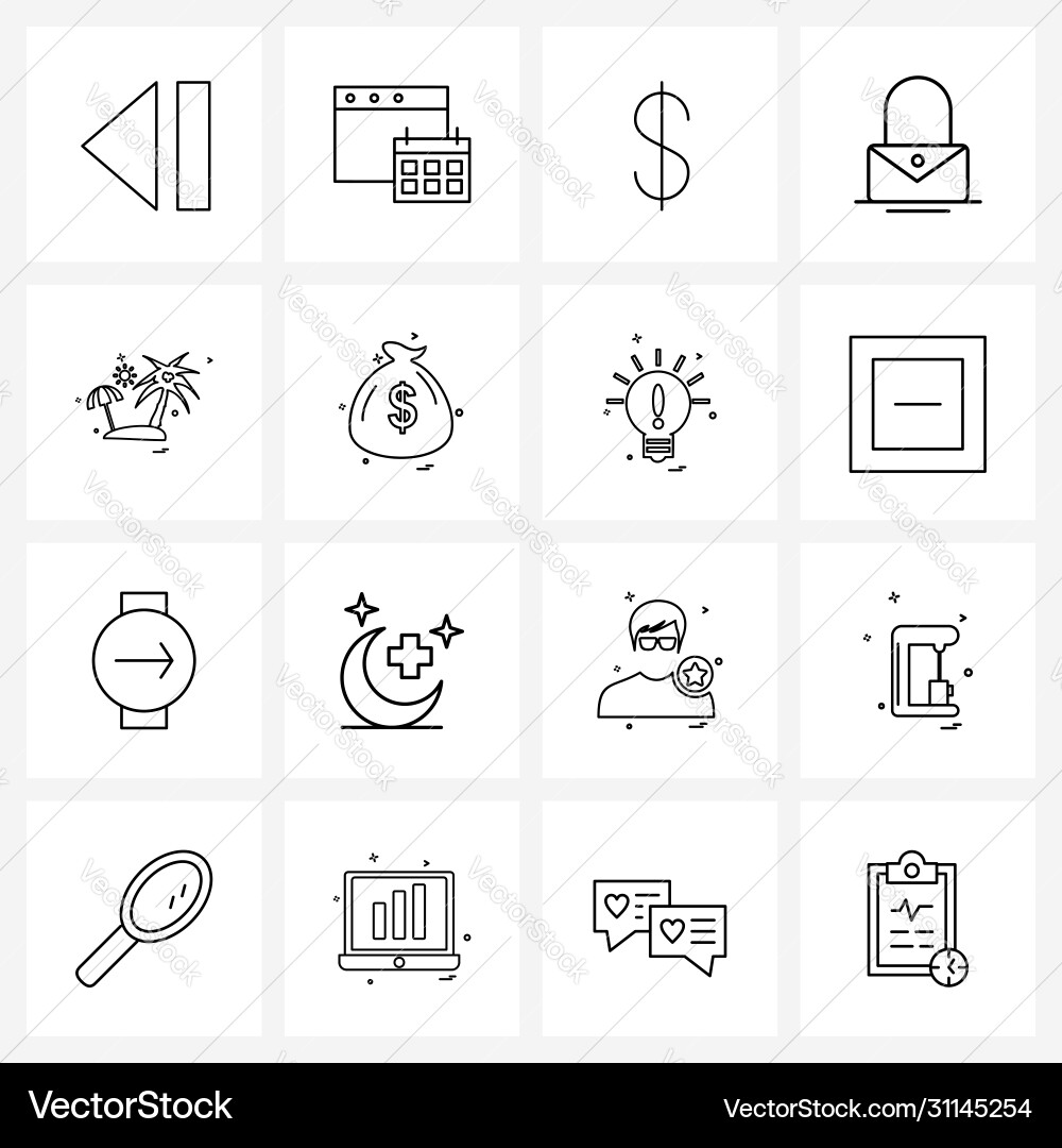 Ui set 16 basic line icons bag tree sign Vector Image