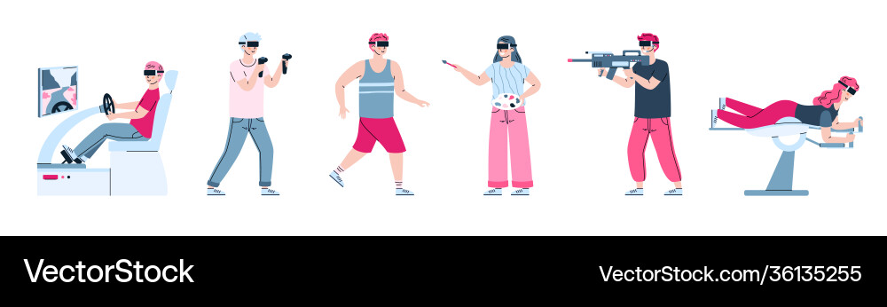Characters playing in computer vr games using Characters playing in computer vr games using vector image