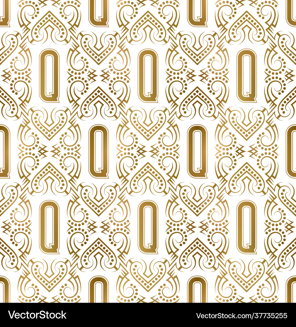 Golden initial seamless pattern with q letter Vector Image