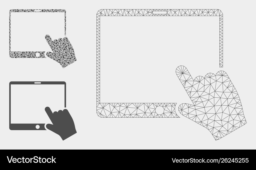 Hand pointer tablet mesh wire frame model vector image