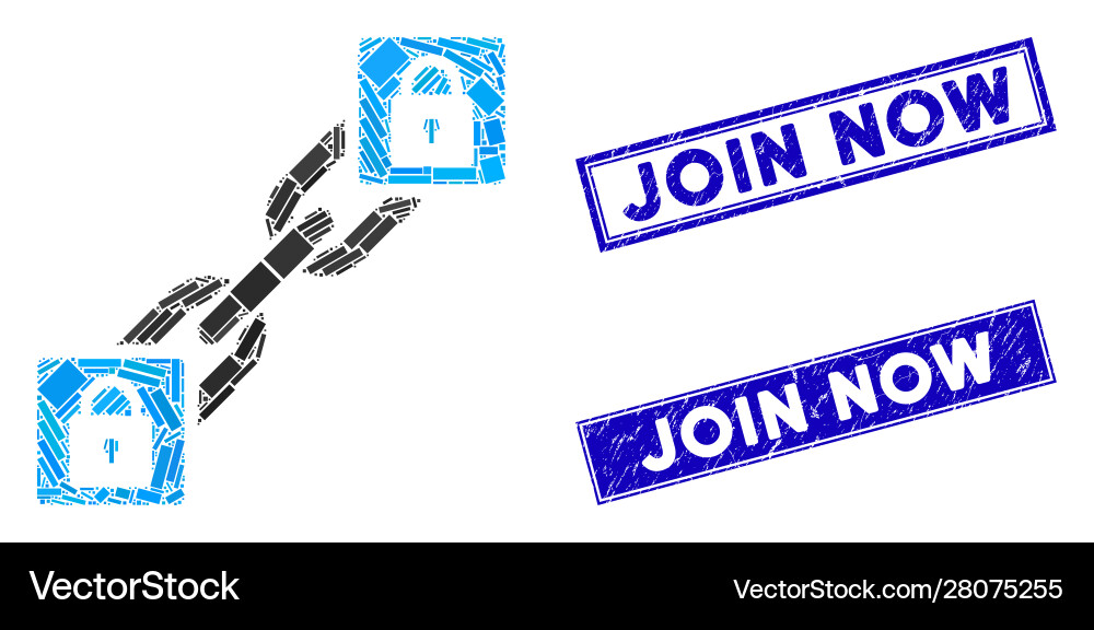 Lock blockchain mosaic and scratched rectangle Vector Image
