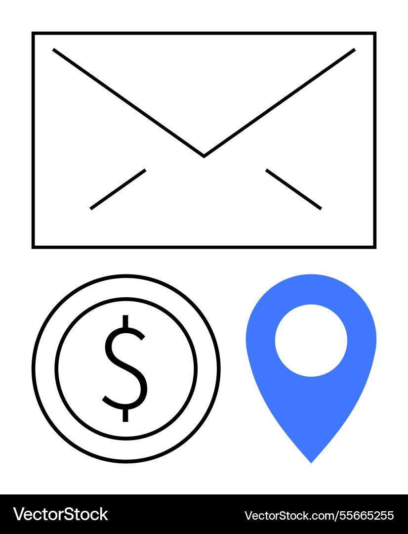 Mail envelope with currency coin and location pin Mail envelope with currency coin and location pin vector image