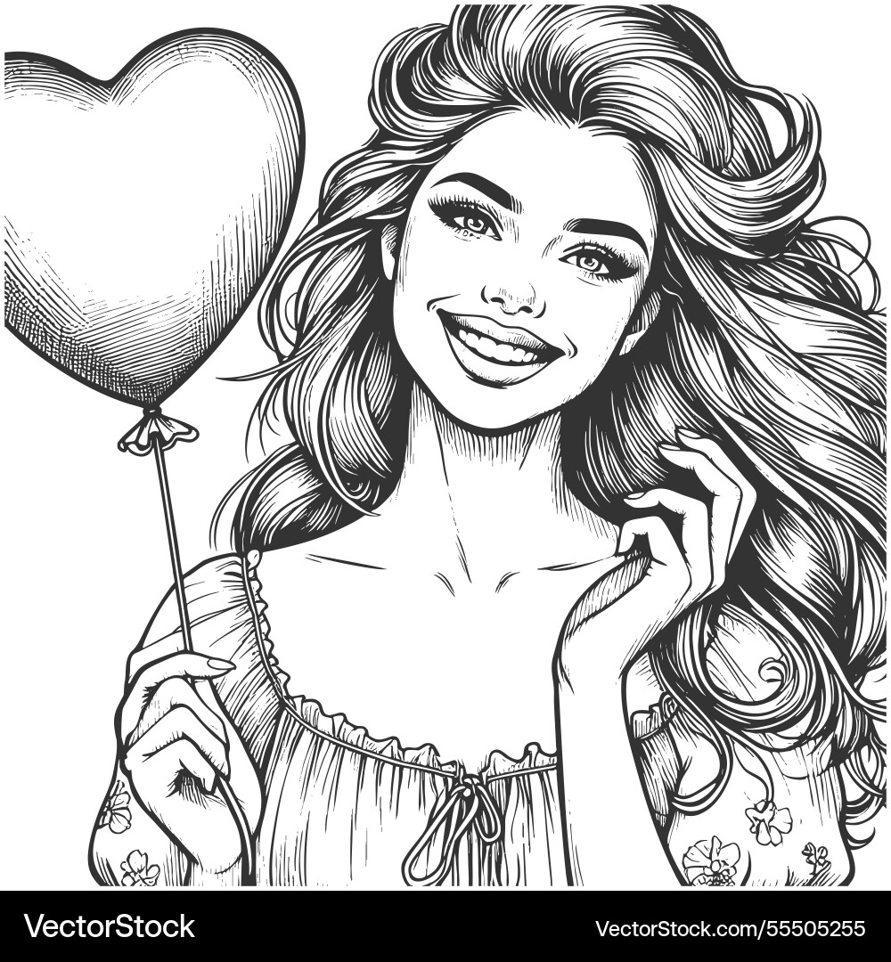 Mädchen mit herzförmigem Ballon Mädchen mit herzförmigem Ballon vektorbild