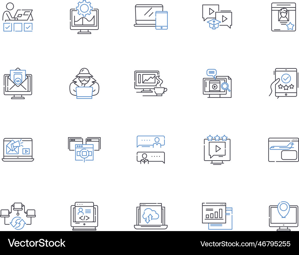 Notebook line icons collection paper pen Notebook line icons collection paper pen Vector Image