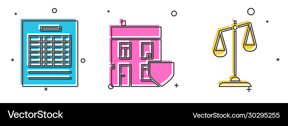 Set report file document house with shield Vector Image