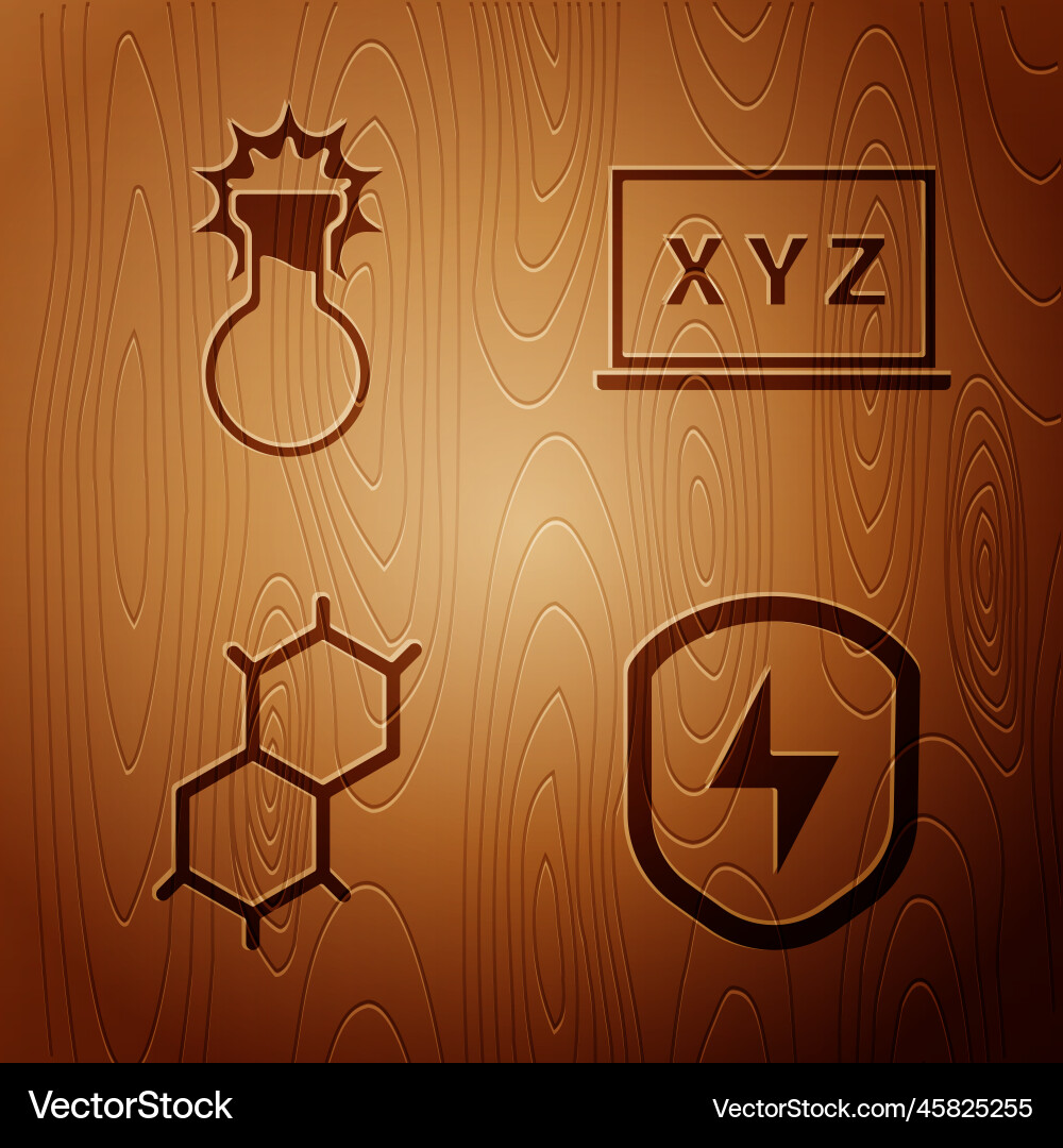 Set secure shield with lightning test tube Set secure shield with lightning test tube Vector Image