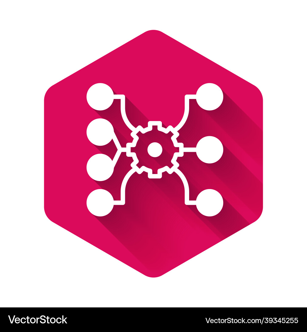 White neural network icon isolated with long Vector Image