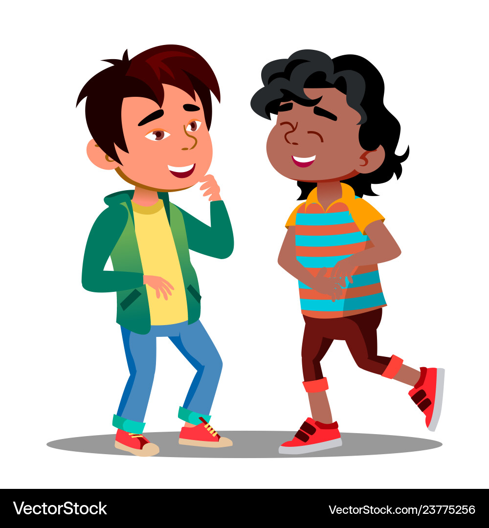 Asian and african boys holding belly laughing Asian and african boys holding belly laughing vector image