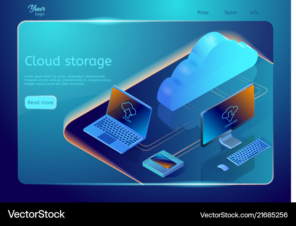 Cloud data storage web page template Cloud data storage web page template Vector Image