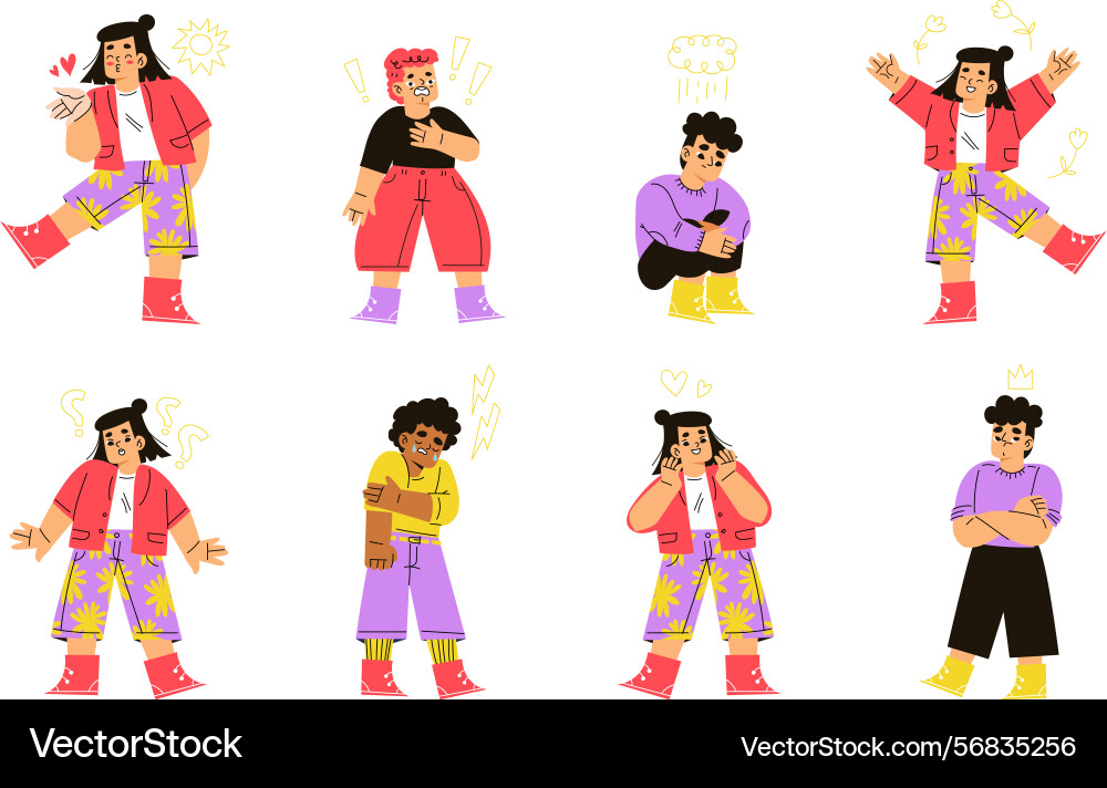 Dynamic pixel art characters in various poses Dynamic pixel art characters in various poses vector image