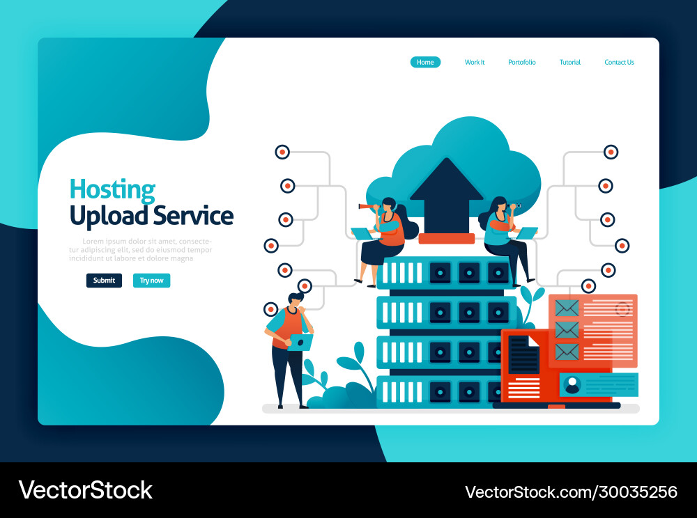 Hosting upload service landing page design Vector Image