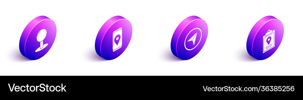 Set isometric push pin mobile with app delivery Set isometric push pin mobile with app delivery vector image