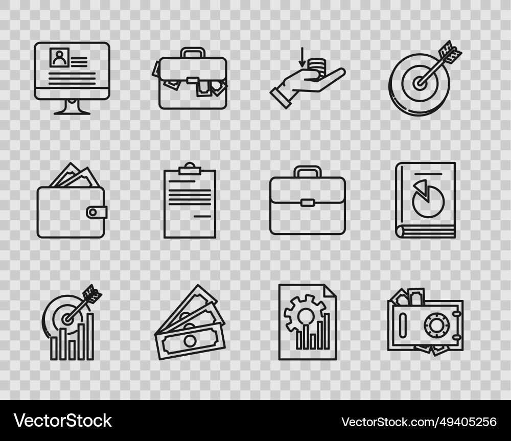 Set line target with graph chart safe and money Set line target with graph chart safe and money Vector Image