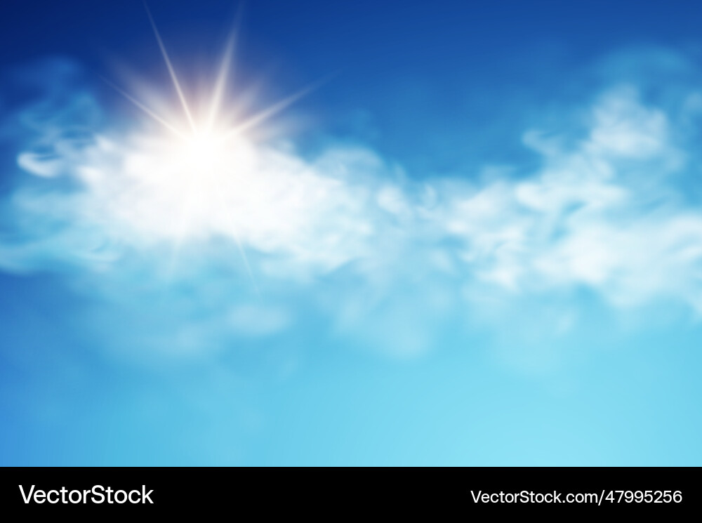 Transparent Sky with Clouds & Sun Rays Vector Image