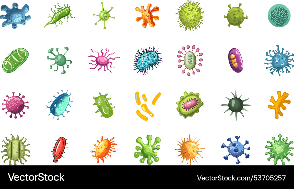 Bacteria and virus icons microbe disease colorful Vector Image