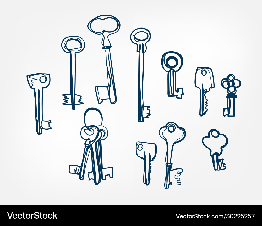Key set one line design element isolated Vector Image