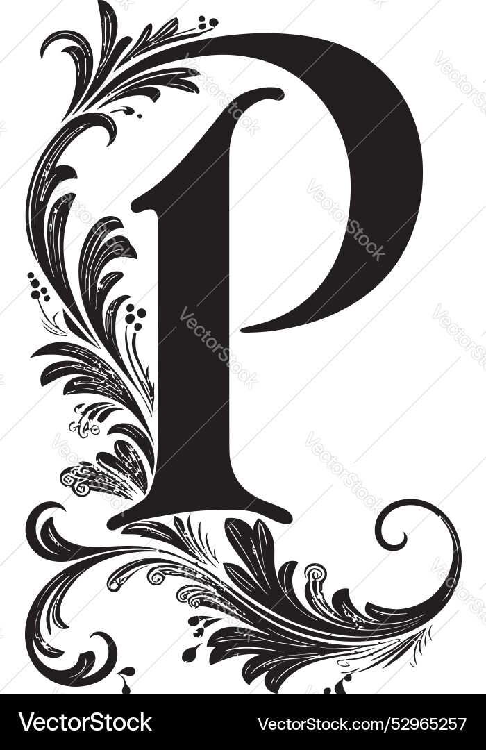 Palatial script luxurious font p decor pristine Palatial script luxurious font p decor pristine vector image
