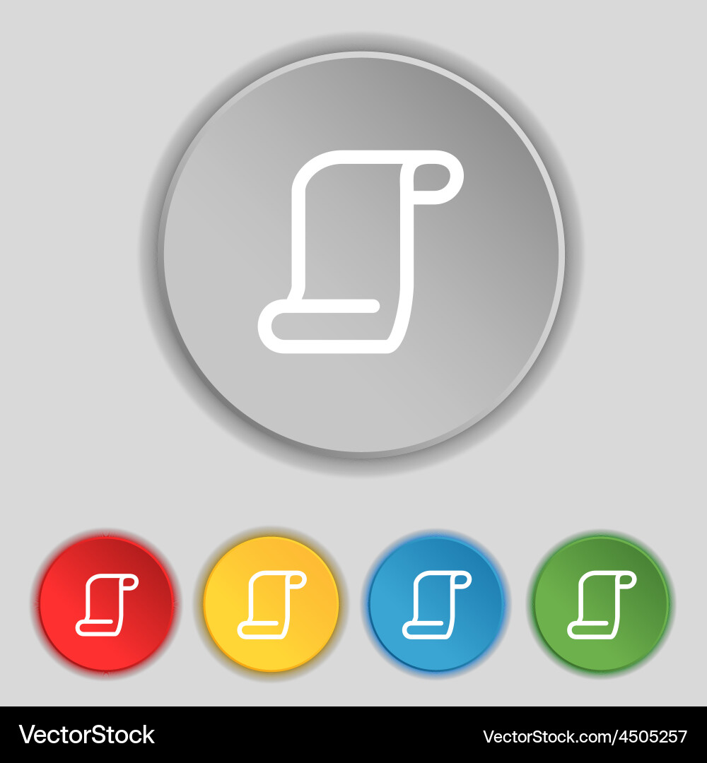 Paper scroll icon sign symbol on five flat buttons Vector Image