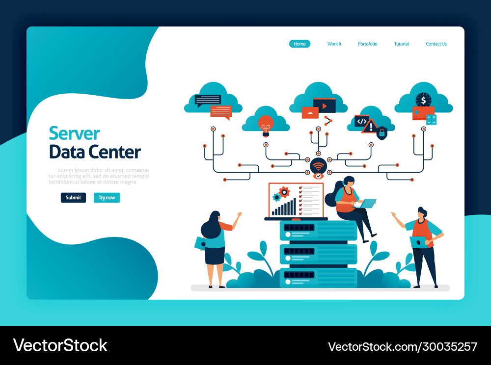 Server data center landing page design Server data center landing page design Vector Image