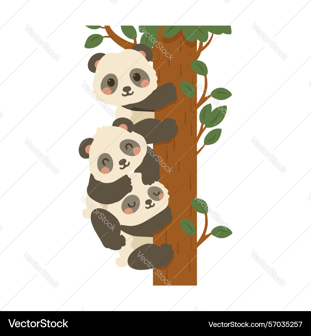 Three pandas climbing a tree Three pandas climbing a tree Vector Image