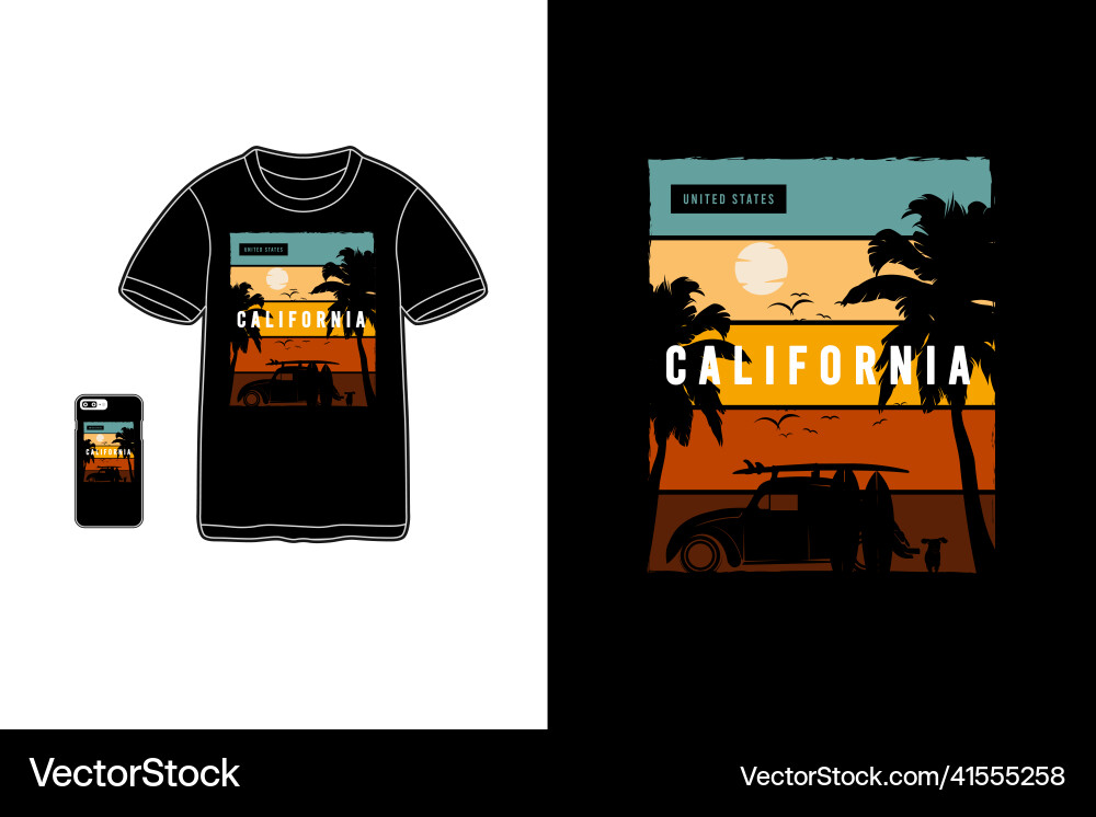 California Sunset T-Shirt Mockup Vector Image