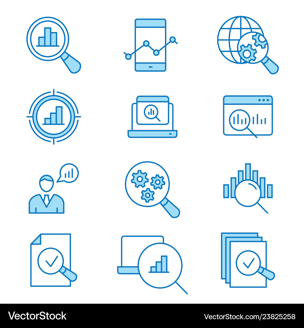 Data Analysis Line Icons - Flat Style Vector Image