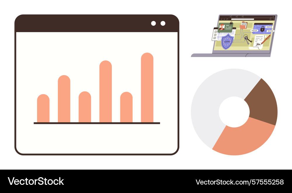 Digital data analysis with bar graph pie chart Digital data analysis with bar graph pie chart vector image