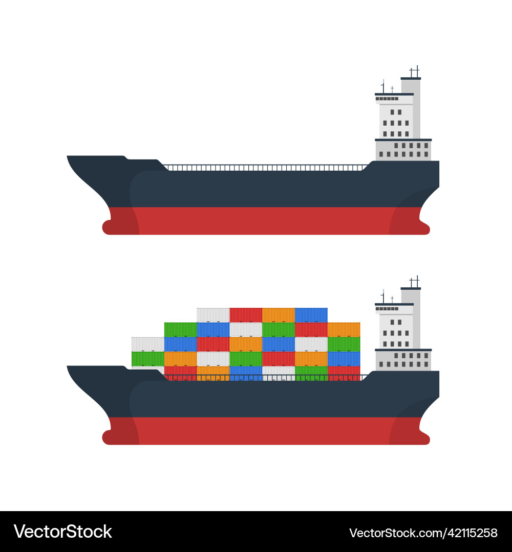 Empty and loaded cargo ship with containers Vector Image