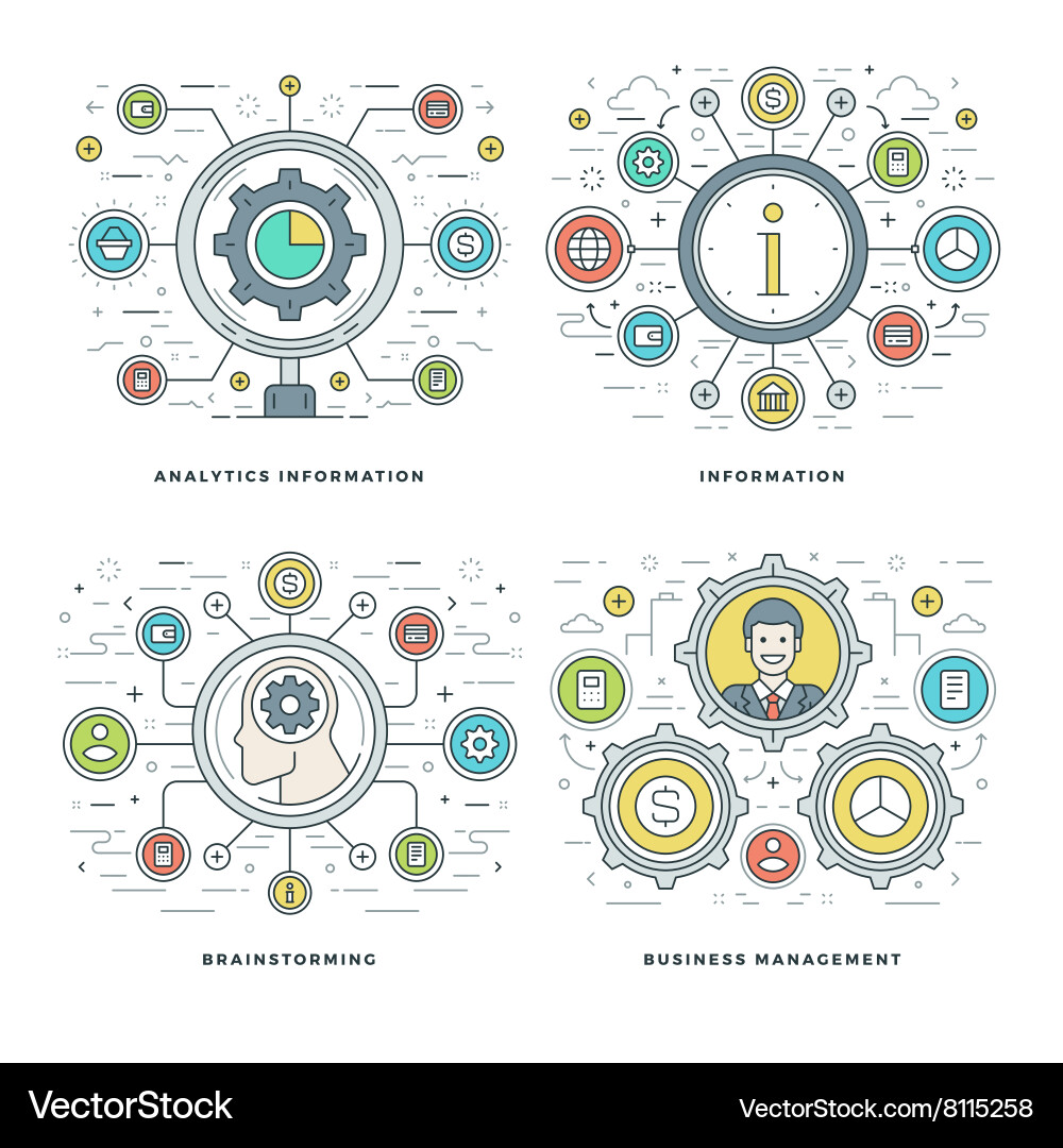 Flat line analytics information brainstorming vector image